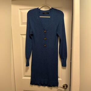 Mirol Blue Long Sleeve Button Front Knit Dress